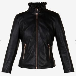 NWT Ted Baker Trekma Frill Collar Leather Jacket